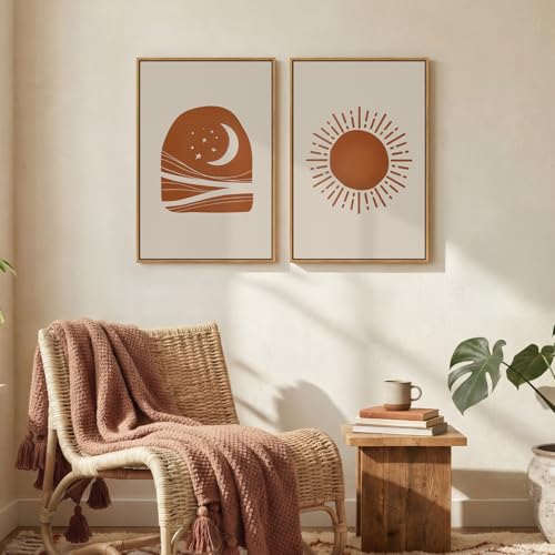 Framed Abstract Boho Mid Century Modern Canvas Wall Art Bedroom, 16x24 Inch - color: Neutral Terracotta Beige, size: 16" W x 24" H x 2Pcs