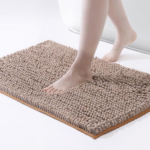 FRESHMINT Chenille Bath Rugs Extra Soft and Absorbent Microfiber Shag Rug, Non-Slip Runner Carpet for Tub Bathroom Shower Mat, Machine-Washable Durable Thick Area Rugs (Caramel Heather, 24" x 17") - color: Caramel Heather, size: 1'5" x 2' (Rectangular)