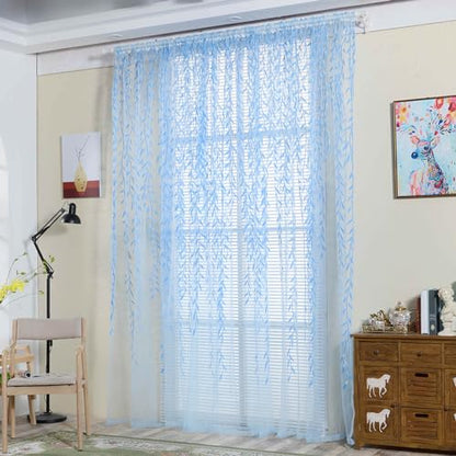 Ufurty 2pcs Willow Leaf Window Curtain Voile Tulle Vine Sheer Curtains - color: Blue Leaf, size: 39.4"W x 78.7"L (Pack of 2)