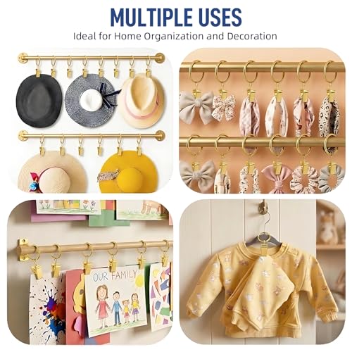 Lansian 44 Pack Curtain Rings with Clips Hooks 1 in Diameter Rustproof - color: Gold, size: 1"Inner Dia, 44Pack