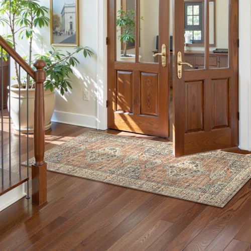 Lahome Oriental Washable Runners for Hallways, 2x5 Runner Rug Non Slip - color: Terracotta, size: 2' x 5' (Runner)