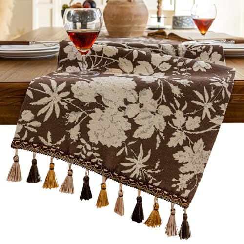 Floral Dark Brown Botanical Table Runner 13 x 48 Inch - color: Floral Coffee, size: 13" x 48"
