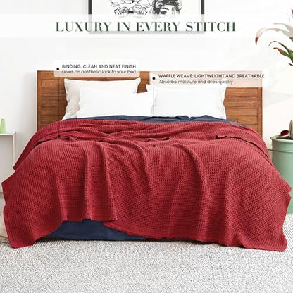 100% Cotton Waffle Weave Blanket for Hot Sleepers, Queen 92" x 90" - color: Red, size: Queen(92"x90")