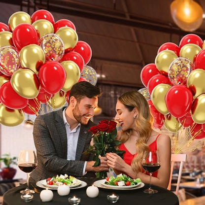 60pcs Red and Gold Balloons 12inch with Confetti Balloons - color: Red Gold
