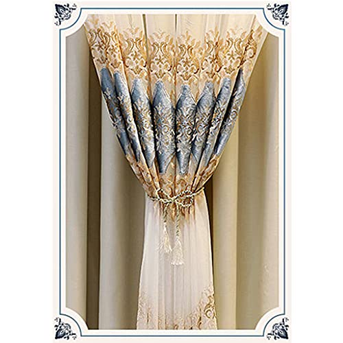 Amidoudou 1 Pair European Double Layer Curtains with Sheer Curtains for Living Room Bedroom Luxury Embroidered Blackout Curtains (Beige,52x95 Inch) - color: Beige, size: 52"W x 95"L (Pack of 2)