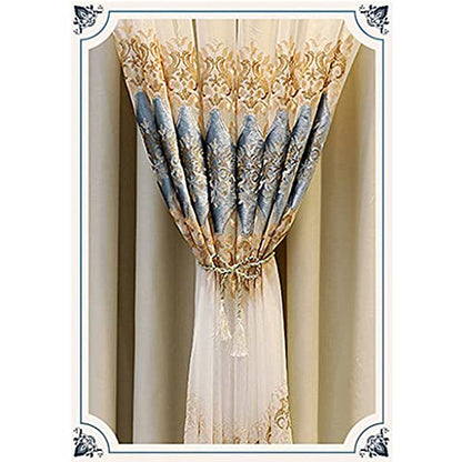 Amidoudou 1 Pair European Double Layer Curtains with Sheer Curtains for Living Room Bedroom Luxury Embroidered Blackout Curtains (Beige,52x95 Inch) - color: Beige, size: 52"W x 95"L (Pack of 2)