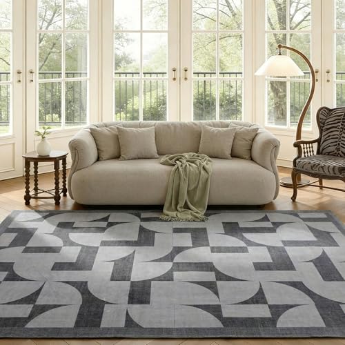 ThreadGlobe Abstract 5x7 Area Rugs Modern Geometric for Living Room, Grey - color: Grey Geometry, size: 5' x 7'