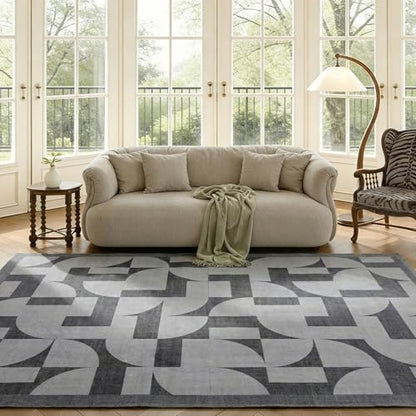 ThreadGlobe Abstract 5x7 Area Rugs Modern Geometric for Living Room, Grey - color: Grey Geometry, size: 5' x 7'