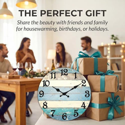 ArtSocket Round Wall Clock Silent Non-Ticking 8", Beach Coastal - color: Geometric Modern Abstract, size: 8in