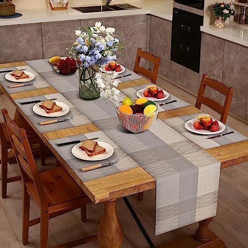 Aofmee Table Runner and Placemats Set of 6 Washable, Heat Resistant Place Mats with Table Runner, Woven Vinyl Table Placemats, Stain Resistant Kitchen Table Mats Sets, Easy to Clean, Gold, Set of 7 - color: Gold, size: Set of 7