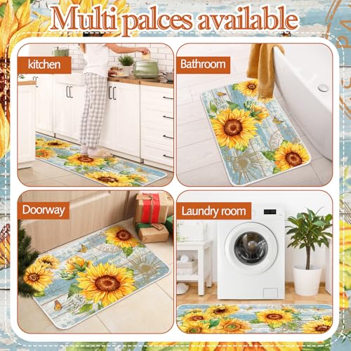 Fourluoo 3 Pcs Sunflower Kitchen Rugs and Mats Set - color: Light Blue