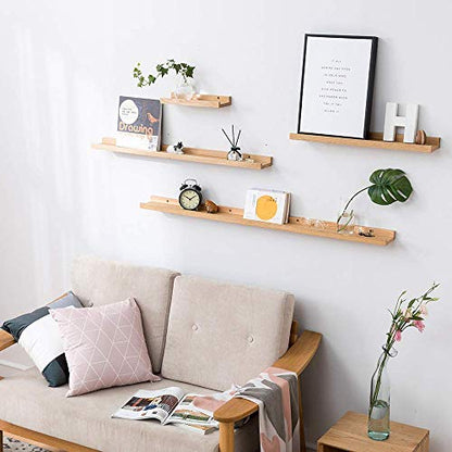 HOMWOO Floating Shelves Natural Wood Wall Shelves Wall Mounted Picture Ledge for Home, Living Room, Bedroom, Bathroom, Office,16 Inches (Natural,16 Inches) - size: 16 inches