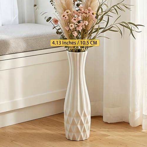 White Tall Ceramic Floor Vase, 17.7 Inch, Flared Geometric Design - color: Shape 2, size: 17.7 Inch
