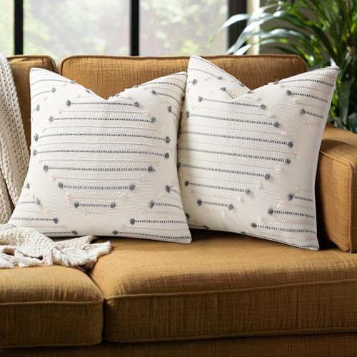 Mecatny Boho Outdoor Throw Pillow Covers 16x16 Set of 2 Beige & Grey - color: Beige and Grey, size: 16" x 16" (Pack of 2)