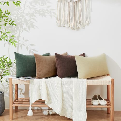 GAWAMAY 2 Pack 12x20 Apricot Brown Chenille Throw Pillow Covers for Couch - color: Apricot Brown, size: 20" x 12" (Pack of 2)