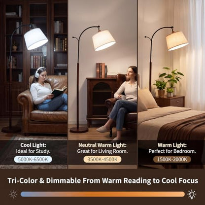 Floor Lamp, 9W 850lm Smart LED Arch Floor Lamp - Solid Wood Base - color: Solid Wood