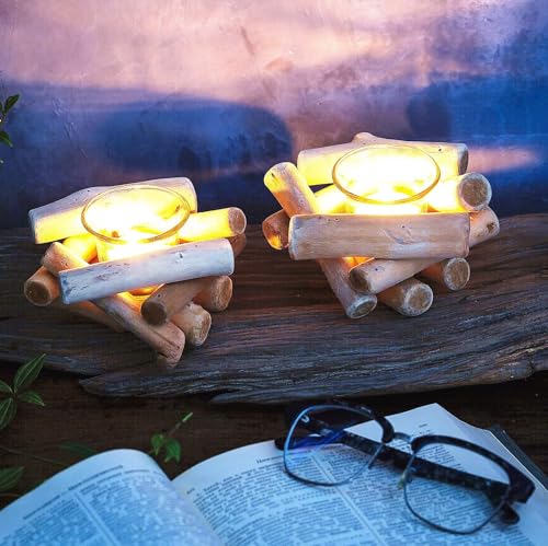 Sziqiqi Wooden Tea Light Candle Holder with Tealight Glass, Set of 2 - size: Pack of 2