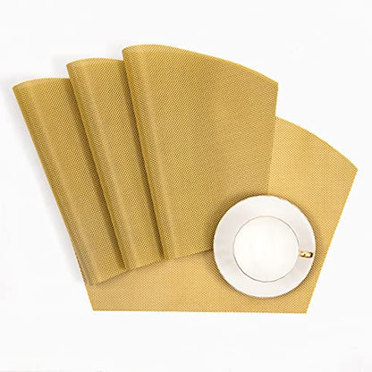 SHACOS Round Table Placemats Wedge Placemat Set of 4 Non Slip Heat Resistant Woven Vinyl Metallic Golden Table Mats Wipe Clean Indoor Outdoor (4, Gold) - color: Gold