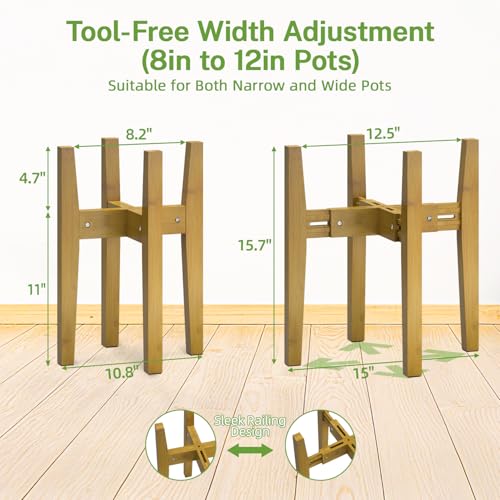 iDavosic.ly Adjustable Bamboo Plant Pot Stand, Fits 8-12 In Planter, Brown - color: Bamboo Brown, size: 1 Pack