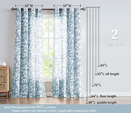 Blue White Leaf Semi Sheer Curtains for Kitchen Window Panels 52x54"L 2pcs - color: Blue, size: 52"W x 54"L (Pack of 2)