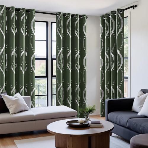 NICETOWN 100% Blackout Print Curtains 84 inch Long, Dark Mallard - color: 100% Blackout - Dark Mallard, size: 52"W x 84"L (Pack of 2)