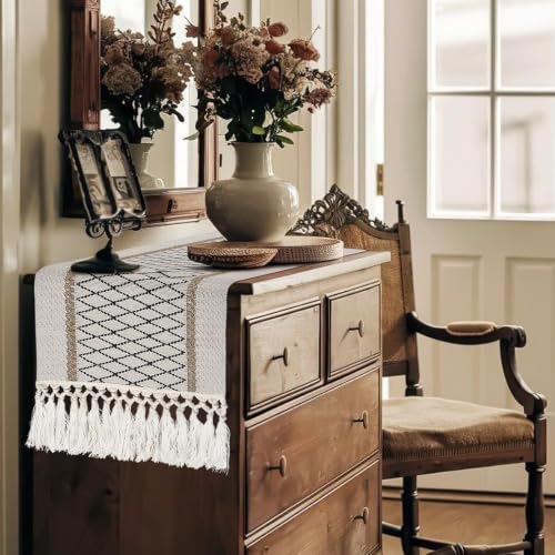 yuboo Boho Fall Table Runner, 36 inches Coffee Table Runner - color: Black&beige, size: 36 inch