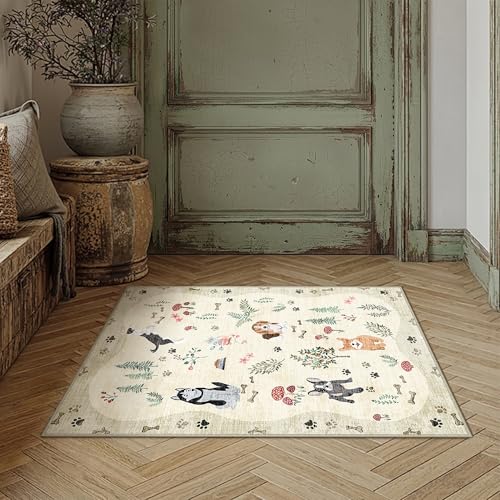 PureCozy Beige Washable Area Rug 2x3 Floral Animal Entryway Doormat - color: Beige/Dog, size: 2' x 3' (Rectangular)