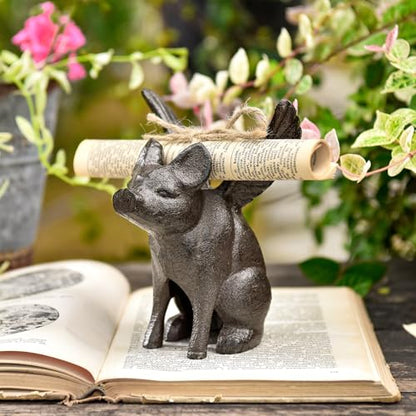 Sungmor Cast Iron Flying Pig Statue, Doorstop - Rustic Brown - color: Flying Pig
