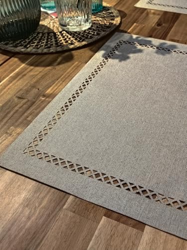 Placemats Set of 6 for Dining Table with Hollow Edge Design- Table Mats 12x 18 Inch, Cloth Place mats Machine Washable (Grey 6pcs) - color: H-grey, size: 6 pcs