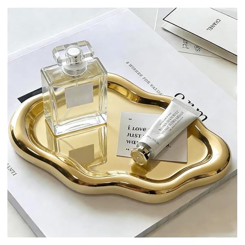 Jewelry Tray for Women, Cloud Shape Ceramic Trinket Dish, Jewelry Organizer Storage Holder for Ring Earring Bracelet Necklace, Make Up Organizer (White) (Gold) - color: Gold