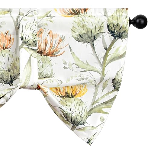 Leeva Kitchen Tie-up Curtains Valances, Linen Energy Efficient Elegance Flowers Printed Pattern Rod Pocket Small Drapes for Bedroom Living Room Cafe, 52 x 18, White, One Panel - color: T13, size: 52"W x 18"L (Tie Up)