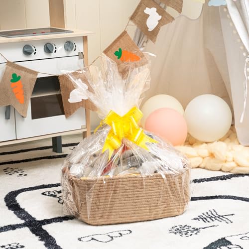 CHICVITA Large Woven Rope Gift Basket with Leather Handles, 20L, Jute - color: Jute, size: 14.5 x 13 x 6 Inch