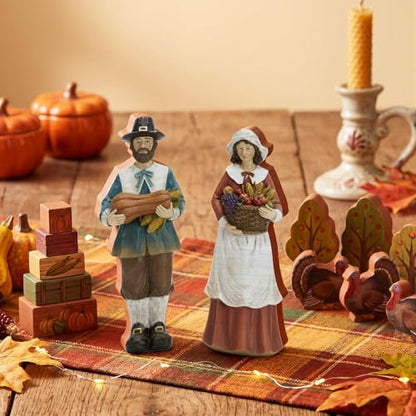 Yuntau 2 Pcs Thanksgiving Decoration Wooden Pilgrim Figurines Couple Statue - style: Wooden Pumpkins Pilgrim