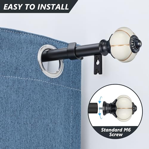 Ceramic Curtain Rods for Windows 66 to 120 Inch 1 Inch Adjustable - color: Black Beige, size: 66"-120"