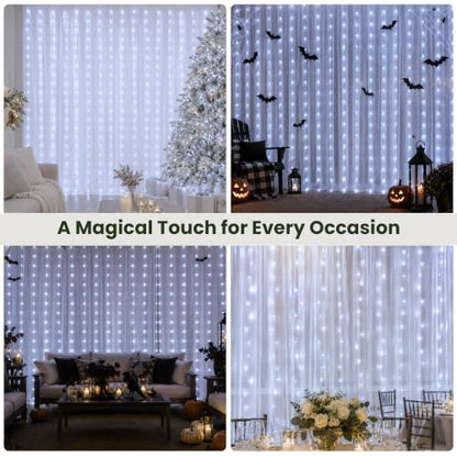 HEYFUNi Curtain Lights Plug in, 13FT x 6.5FT Window Icicle Lights, White - color: White, size: 13ft*6.5ft