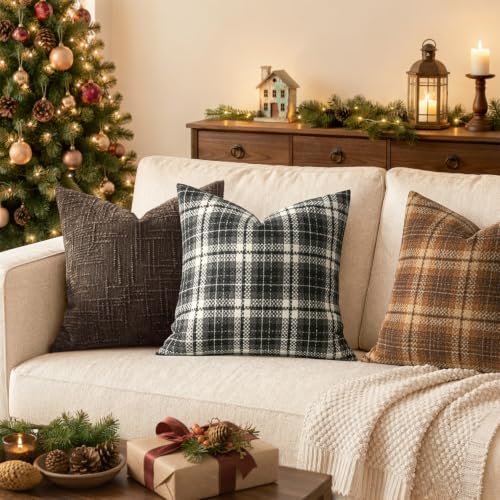 MIULEE Tartan Plaid Throw Pillow Covers Fall 20x20 Inch Black - color: Black, size: 20" x 20" (Pack of 2)
