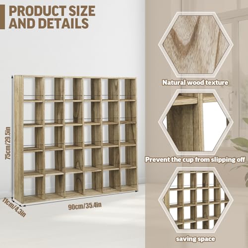 Kigley Oversize Coffee Mug Display Rack Wooden Shelves Rustic Shot Glass Display Case Travel Mug Shelf Wall Mounted Rack Holder Shadow Box(5 x 6,Brown) - color: Brown, style: 5 x 6