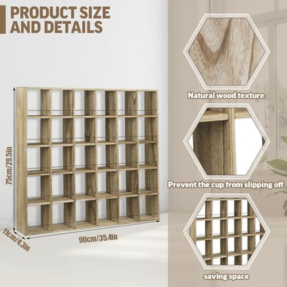 Kigley Oversize Coffee Mug Display Rack Wooden Shelves Rustic Shot Glass Display Case Travel Mug Shelf Wall Mounted Rack Holder Shadow Box(5 x 6,Brown) - color: Brown, style: 5 x 6