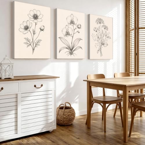 Framed Green Floral Wall Art for Bedroom, 3 Piece Neutral Minimalist Canvas Paintings Artwork for Modern Farmhouse, Botanical Wall Art Decor for Living Room Bedroom Bathroom Kitchen Office 24"x36" - color: 03, size: 24" L x 36"W