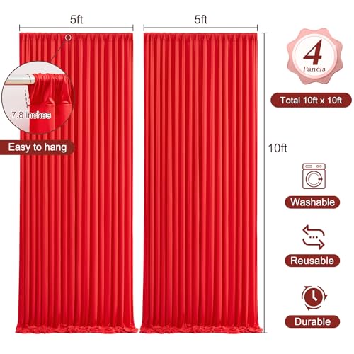20ft x 10ft Red Backdrop Curtains with Lights String for Party - color: Red, size: W5' x H10'(4 panels)