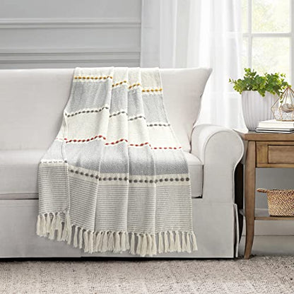 Lush Decor Herringbone Stripe Woven Tassel Yarn Dyed Cotton Throw Blanket 50" W x 60" L Yellow & Gray - Striped Throw Blankets - Yellow Couch Blanket - color: Yellow & Gray