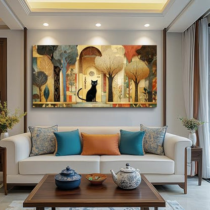 XIGUANGART Extra Large Modern Cute Cat Wall Art for Living Room,48x24 In - color: Abstract Canvas Wall Art, size: 48"L x 24"W