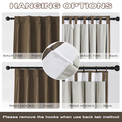DUALIFE Chocolate Brown Pinch Pleated Blackout Curtains 84 Inches Long, Back Tab with Hooks, Linen Full Black Out Thermal Insulated Track Curtain for Bedroom Living Room,40" Wx84 L, 2 Panels - color: Chocolate Brown, size: 40"W x 84"L (Pack of 2)