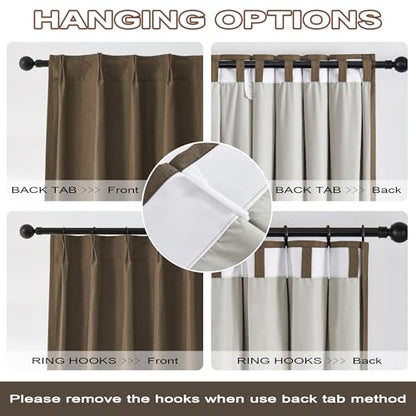 DUALIFE Chocolate Brown Pinch Pleated Blackout Curtains 84 Inches Long, Back Tab with Hooks, Linen Full Black Out Thermal Insulated Track Curtain for Bedroom Living Room,40" Wx84 L, 2 Panels - color: Chocolate Brown, size: 40"W x 84"L (Pack of 2)