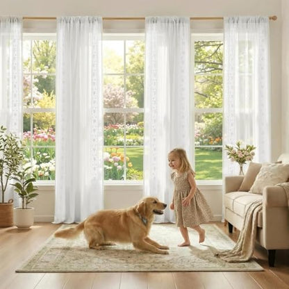 jinchan Floral Linen Curtains, Back Tab 54x84 Inch, 2 Panels White - color: S | Off White, size: 54"W x 84"L (Pack of 2)