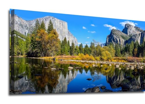 yearainn Nature Canvas Wall Art - Lake Mountain Picture Wall Decor Yosemite National Park Painting Artwork Nature Landscape Canvas Prints for Living Room Bedroom Office Home Decor 29" x 58" - color: Mountain River Nature Landscape, size: 58"L x 29"W