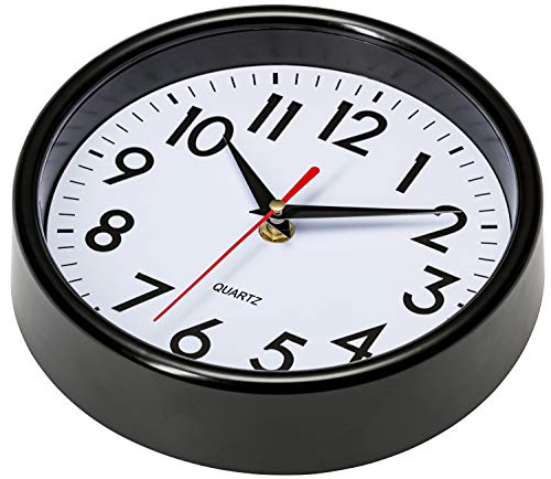 Bernhard Products Black Wall Clock 8" Silent Non-Ticking Quality Quartz Battery Operated Small Clock for Home/Office/Kitchen/Classroom/Bedroom Easy to Read - color: Black