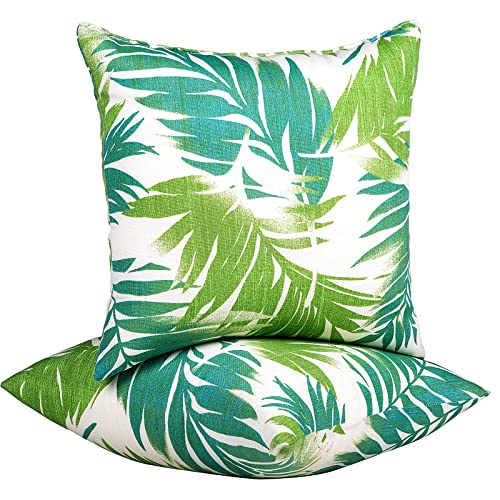 JMGBird 18x18 Teal Outdoor Pillow Leaf Pillow Green Outdoor Pillows - color: Green Palm Leaves