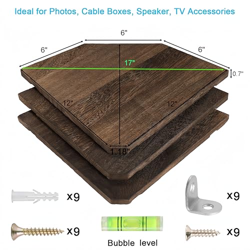 Joiishom Wood Corner Wall Shelves Set of 2, Solid Wood Corner Floating Shelves, Round End Wall Mounted Floating Corner Shelf for Bedroom, Living Room and Kitchen. (Brown-12 inch) - size: Brown-12 inch