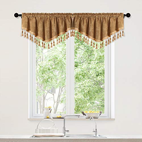 ELKCA Double-Sided Chenille Window Curtains Tier for Kitchen Bronze Ascot Valance Curtain for Living Room,Pack of 2(Bronze, 52" W x 18" L) - color: Bronze, size: 52"W x 18"L (Pack of 2)